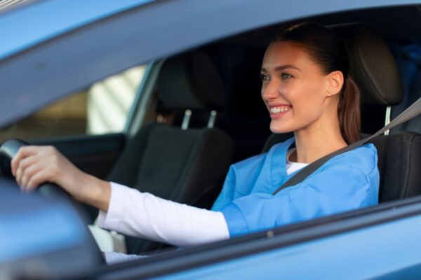 Dentist driving her car